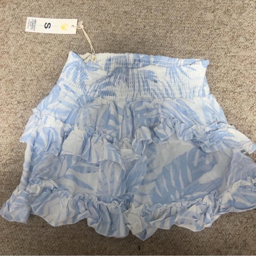 Ocean Drive Light Blue Leaf Print Mini Skirt